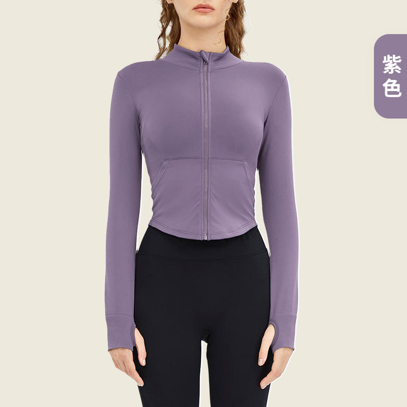 Autumn Winter Yoga Women's Recyclable Plus Size Breathable Seamless Four-Way Stretch Tight Slimming Zipper Stand Collar Sports