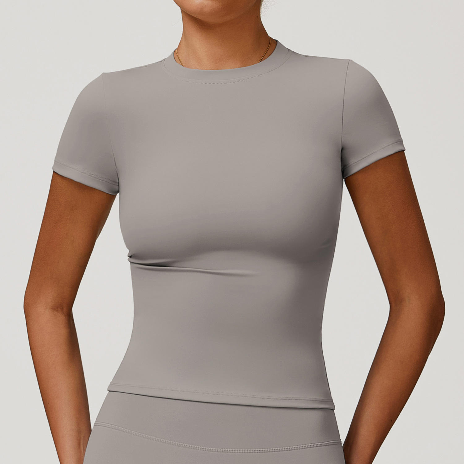 Spring Women's Breathable Quick-Dry Yoga T-Shirt - Solid Short-Sleeve Spandex/Nylon Top