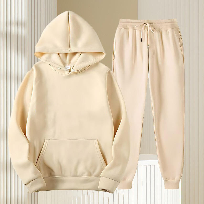 2025 Winter Men's Hooded Pullover Sweatshirt Set with Color Blocking Rhinestone