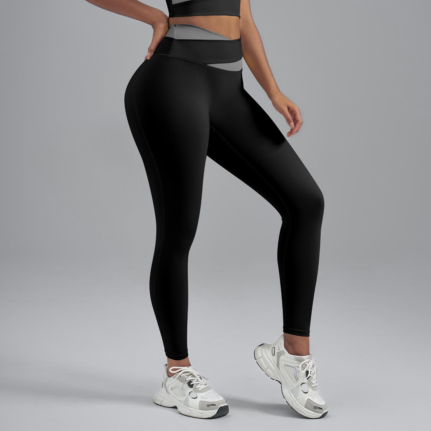 Spliced Solid 100% Nylon High Waist Yoga Pants with Tummy Control