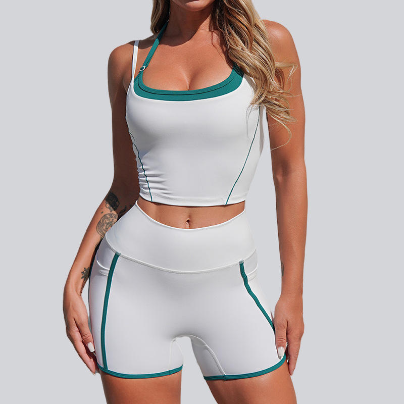 Premium Cross-Border Two-Piece V-neck Solid Front High-Waisted Yoga Set