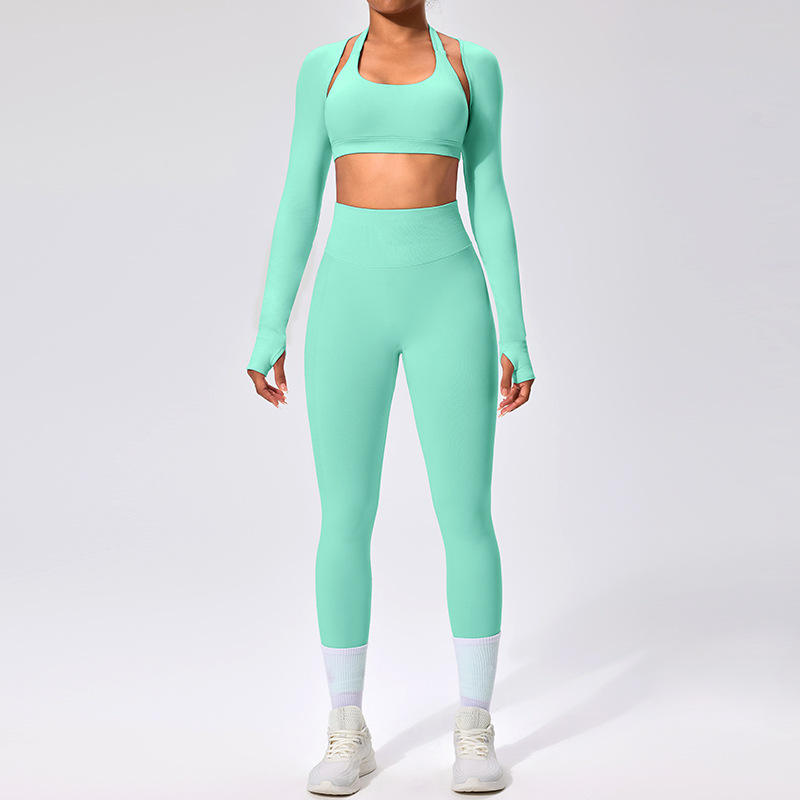 Breathable Yoga Set with Cardigan Jacket and Backless Sports Bra