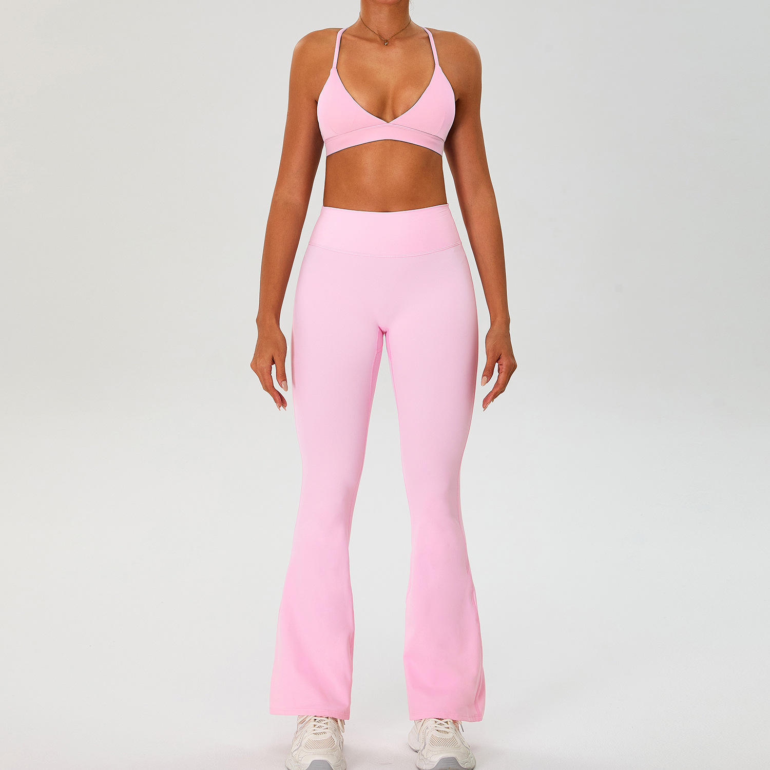 New Arrival Brushed 2-Piece Sports Set with Crisscross Straps and High Waist