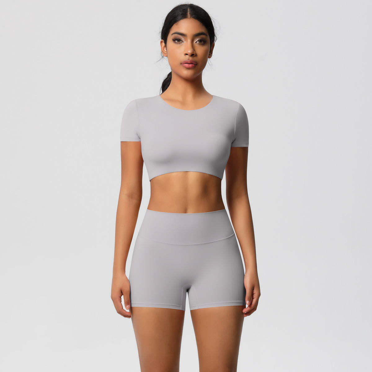 Style Solid Barely-There Quick-Dry Breathable Short Sleeve Yoga Set