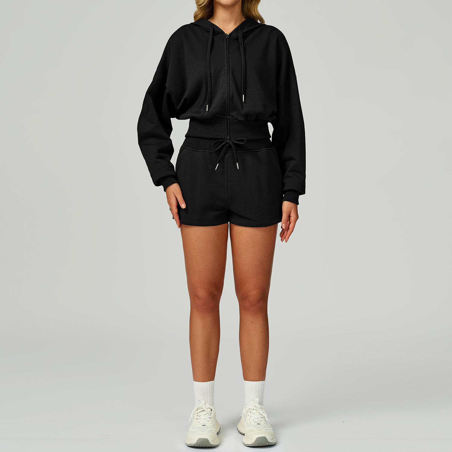 Women's Autumn Winter Sports Sweatshirt Zipper Hooded Casual Loose Plus Size Elastic Waist
