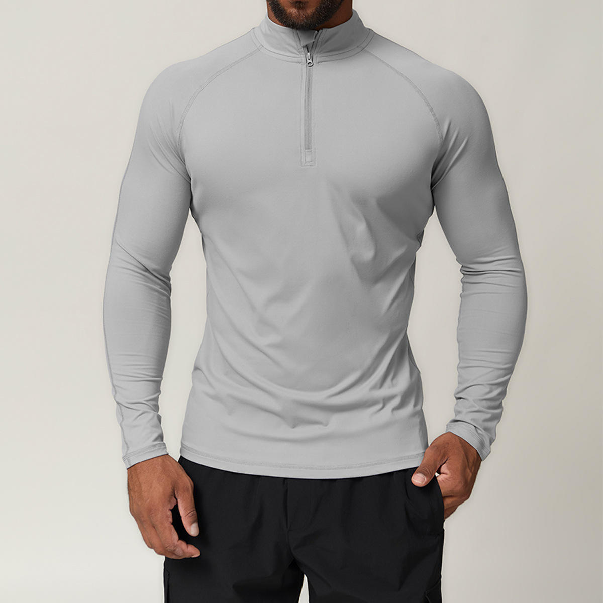 Autumn Anti-Bacterial Skinny Fit Sports Zipper Quick-Drying Long-Sleeved T-Shirt for Men