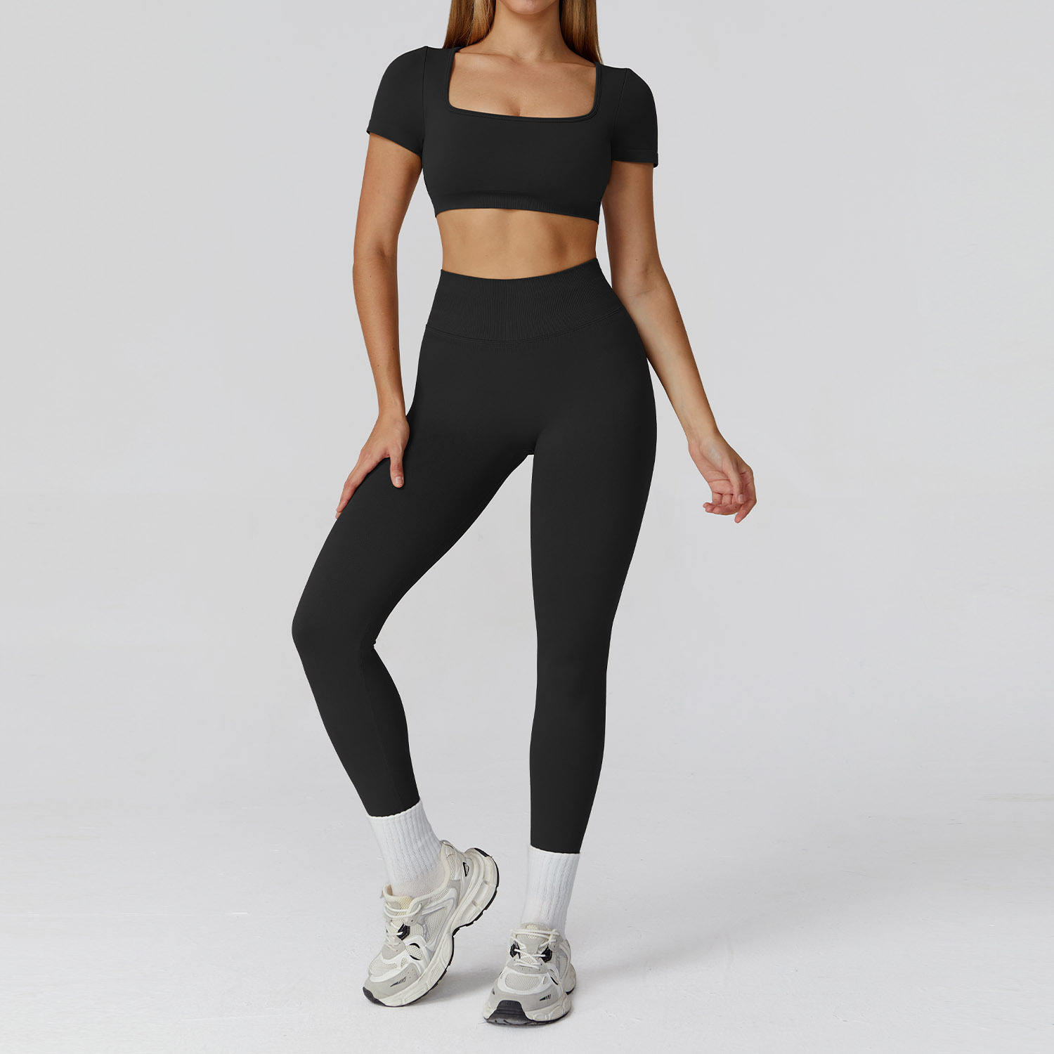 Plus Size High-Waisted Seamless Yoga Set with Hollow-Out Back