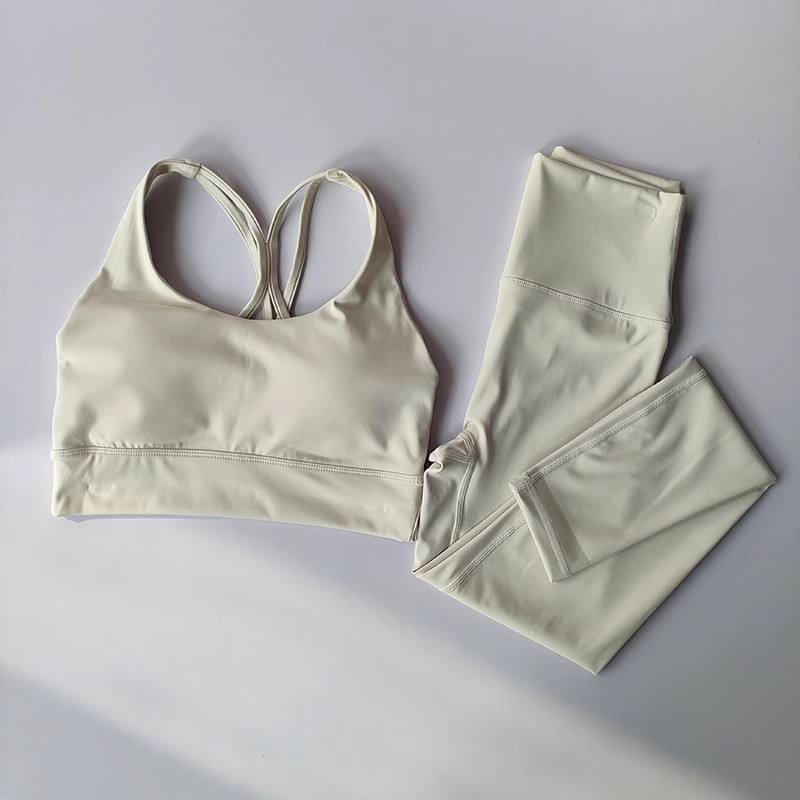 Yoga Suit Nude Feeling Solid Color Shockproof Push-up Sports Underwear Women's Training Quick-drying 2-Piece Yoga Set