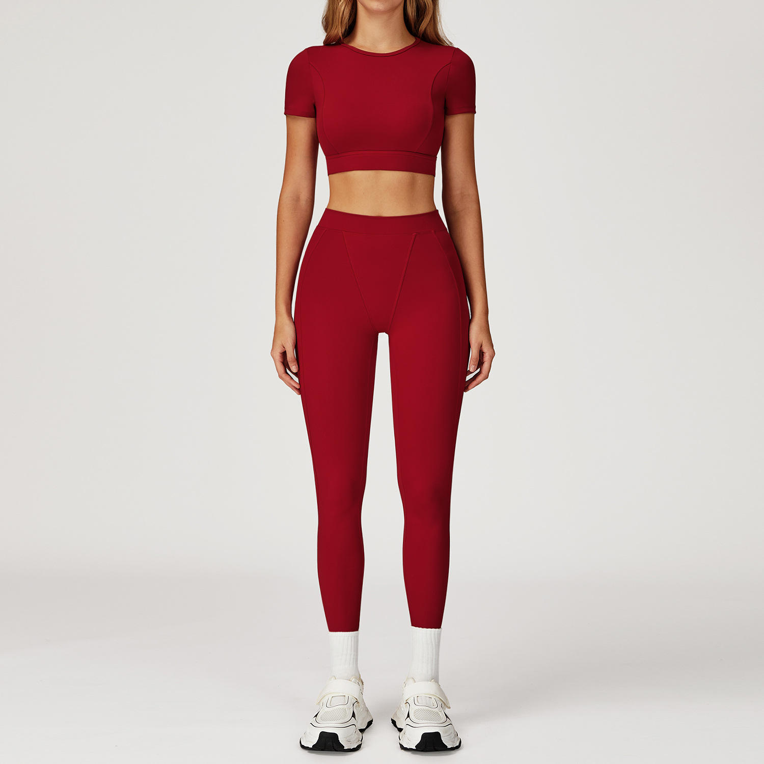 Solid High Waist Yoga Set with Neck Tight Front Design