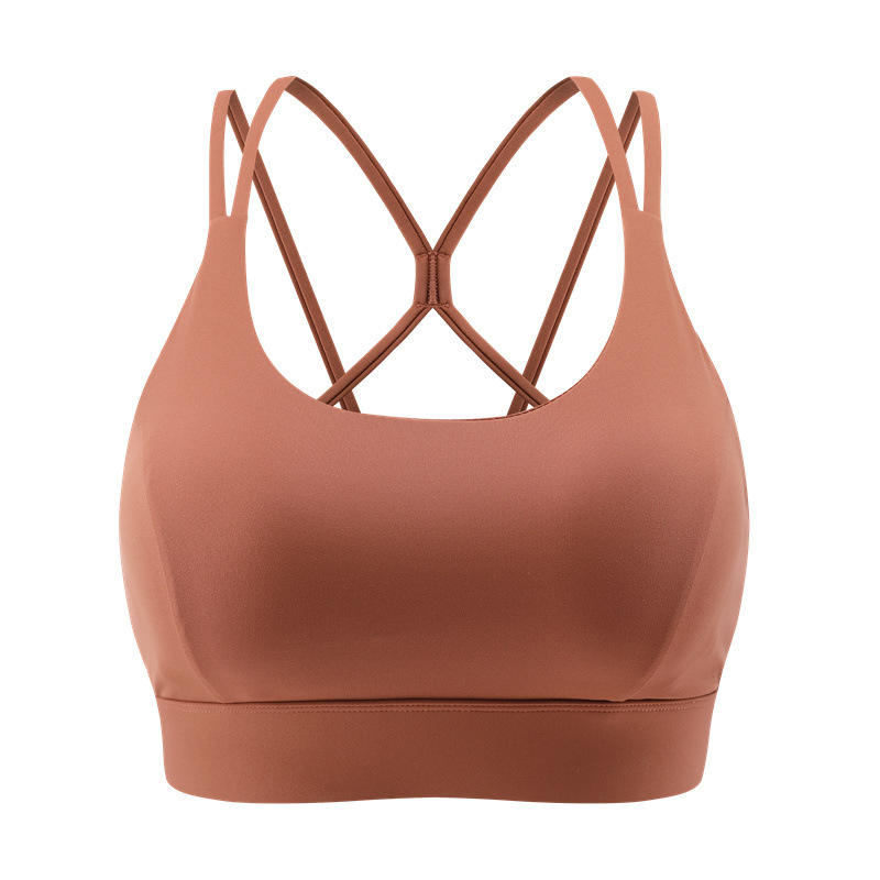 New Fixed Cup Breathable High Support Plus Size Four-Way Stretch Sports Bra Cross Back Quick-Dry Yoga Fitness Running Adjustable