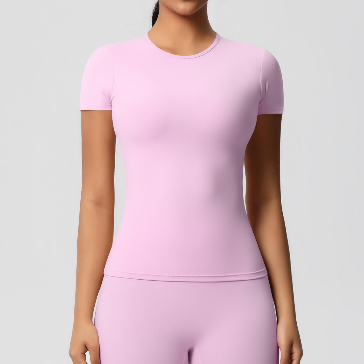 Solid Color Double-Sided Brushed Spandex/Nylon Sports T-Shirt