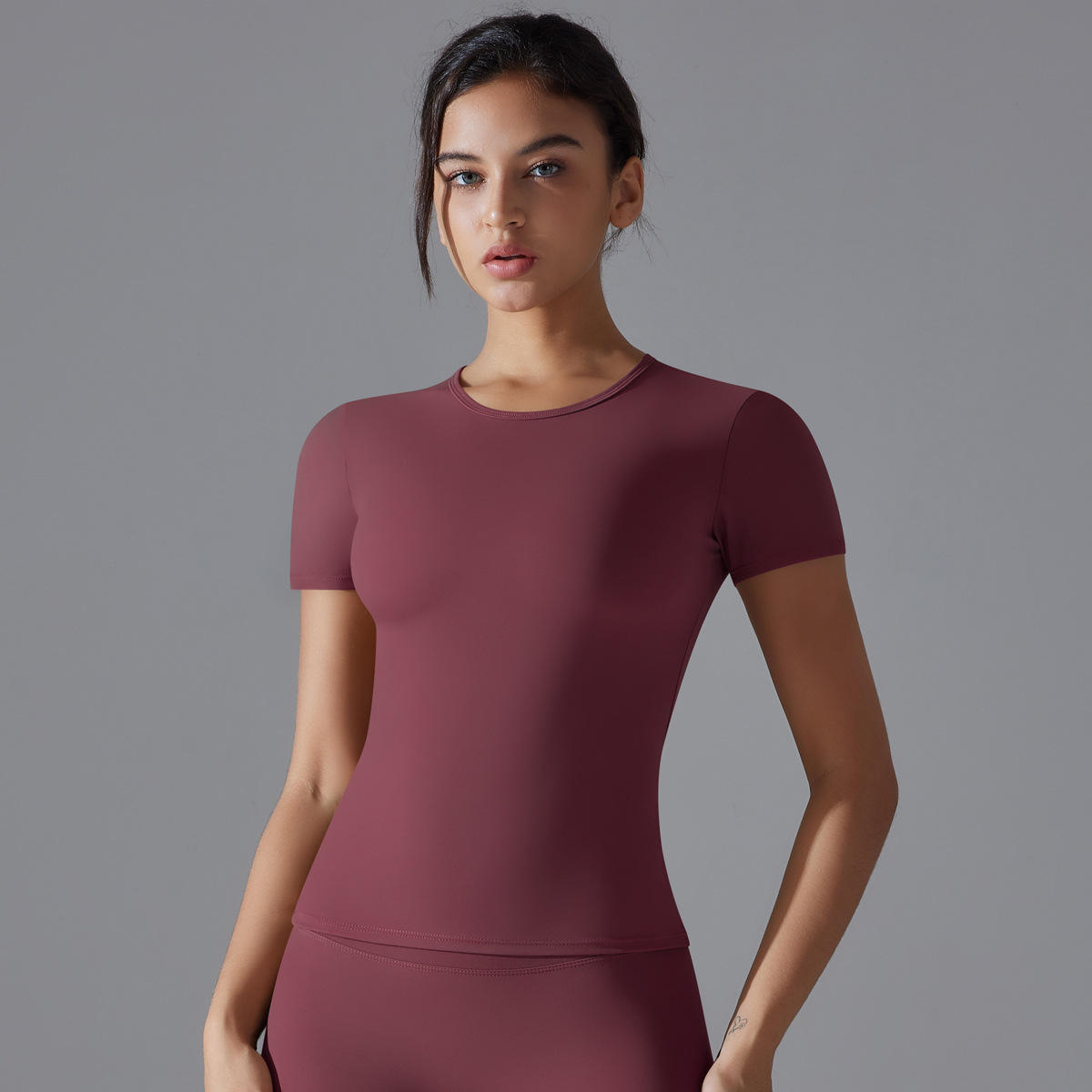 Spring Summer Barely-There Solid Color Yoga T-Shirt for Women