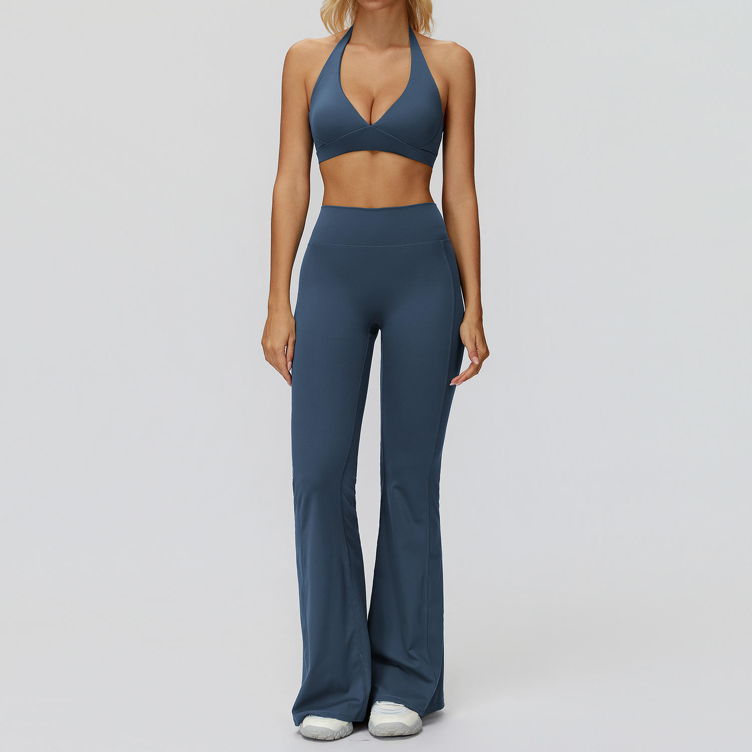 Brushed Solid Front Yoga Set - Tight-Fitting Two-Piece Sports Set