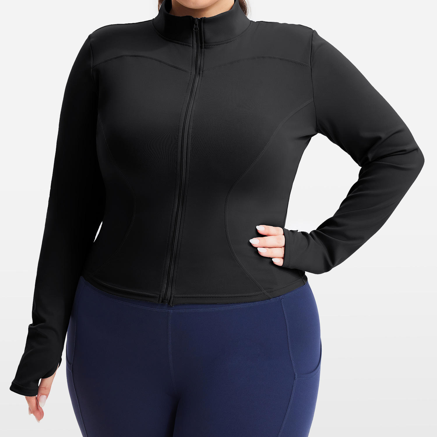 Plus Size Breathable Four-Way Stretch High Elastic Sports Sun Protection Long Sleeve Women Zipper Cardigan Jacket Front