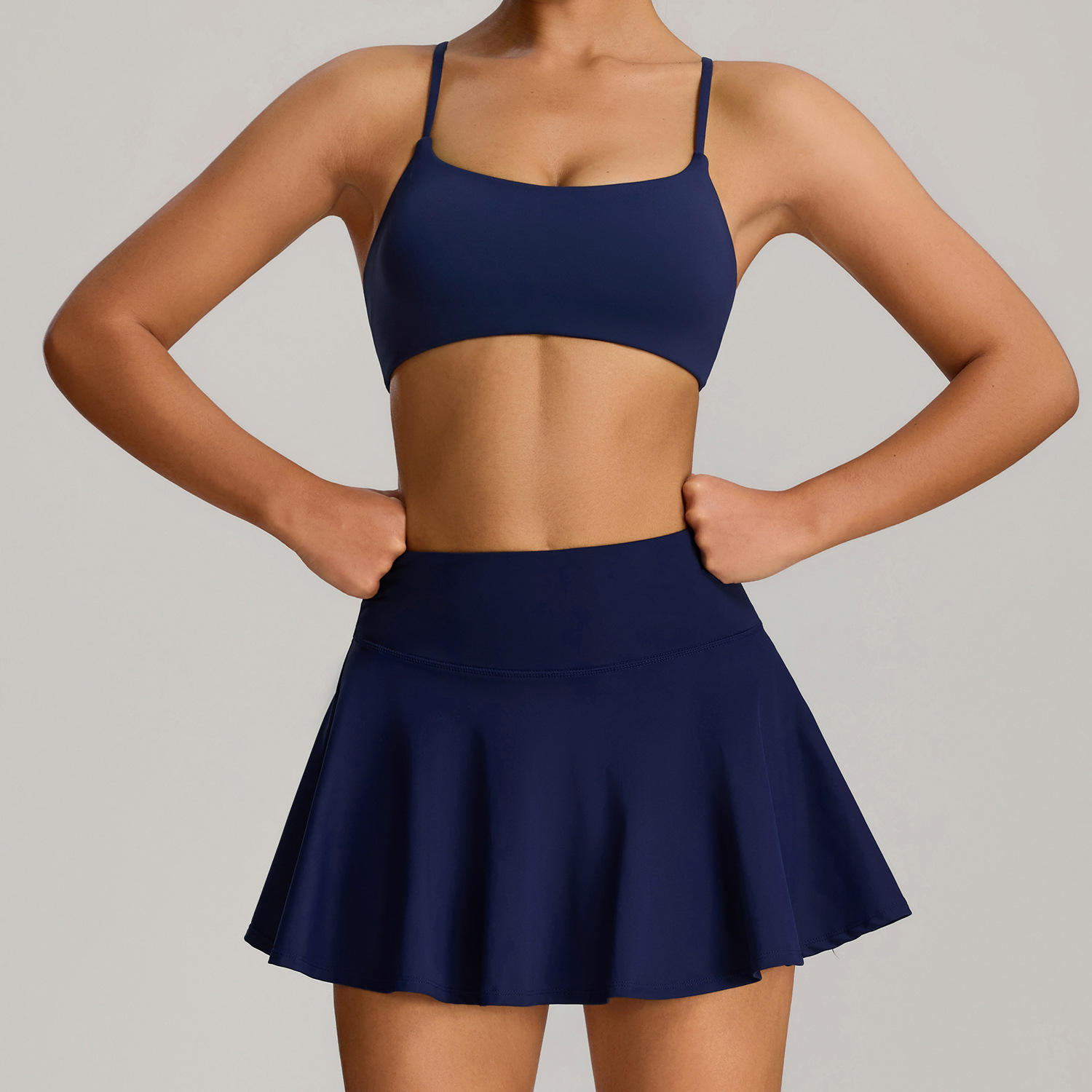 New Anti-Exposure Yoga Sports Set for Women Outdoor Badminton Fitness Outfit Pocket Tennis Skirt Set
