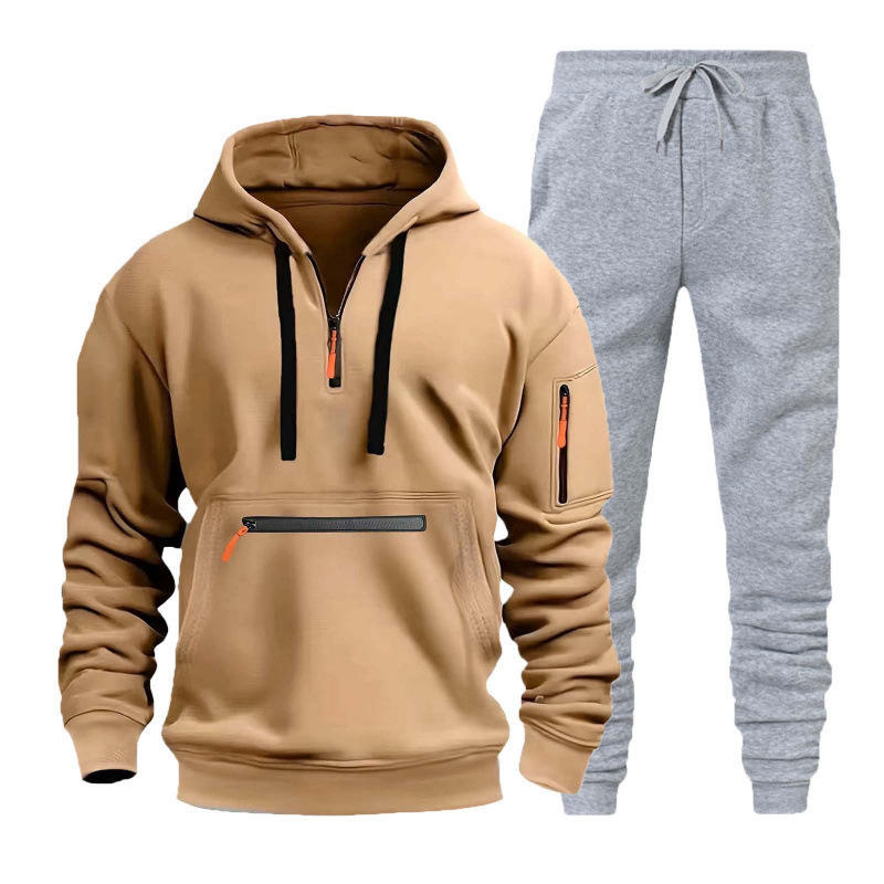 Men's Zipper Hoodie Pullover with Multi-Pockets Track Suit