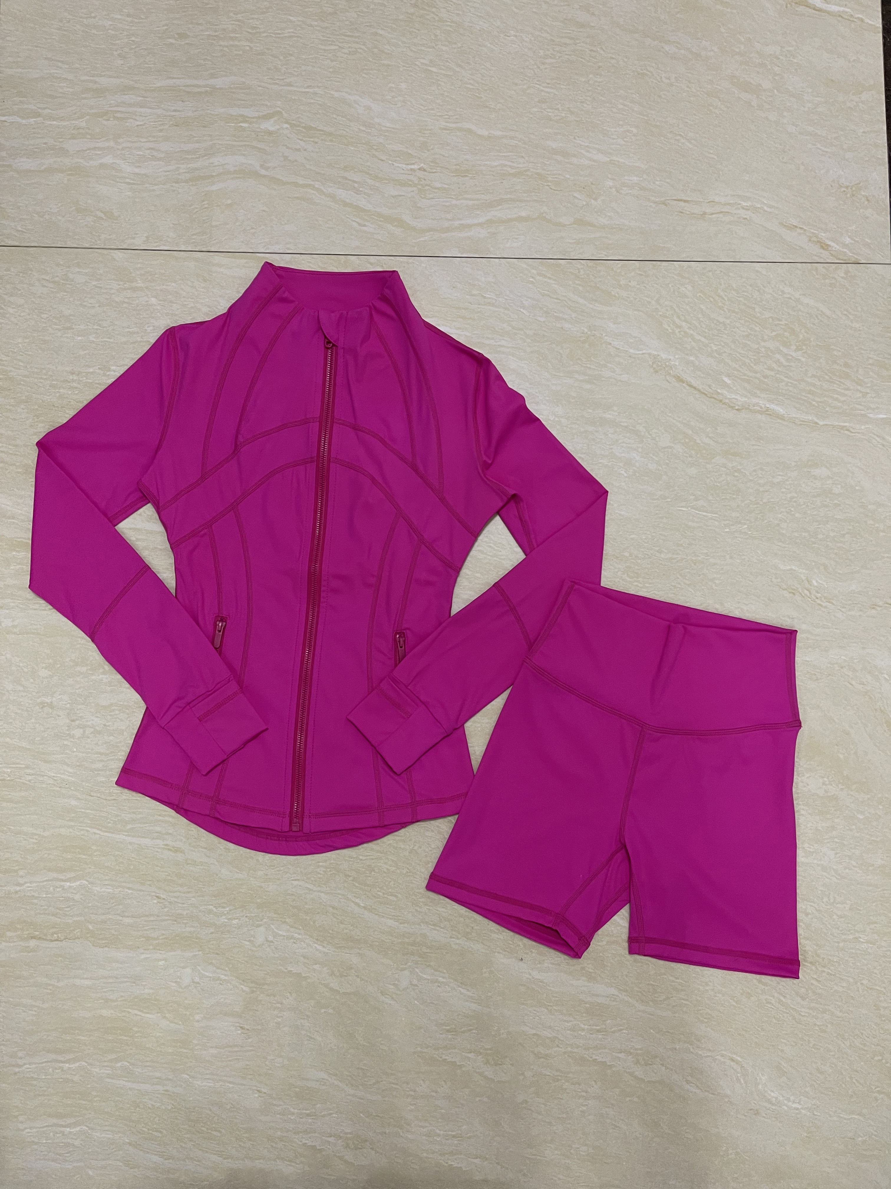 Solid Breathable Yoga Set with Zipper Tight 2-Piece Sports Fitness Outfit