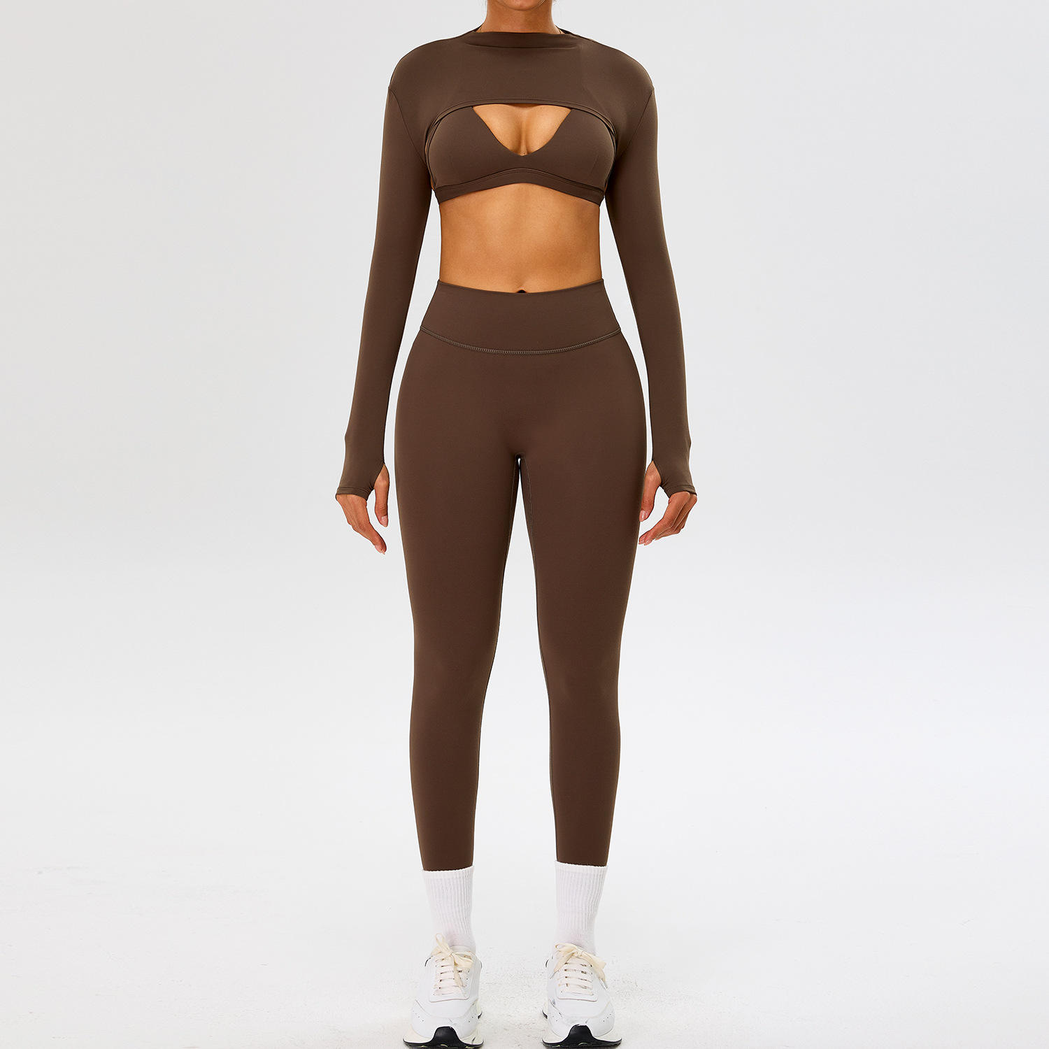 Autumn Winter Double Brushed Racerback V-Neck Yoga Set for Women