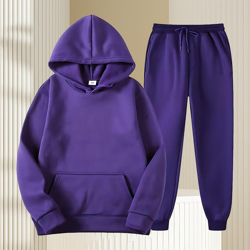 2025 Winter Men's Hooded Pullover Sweatshirt Set with Color Blocking Rhinestone