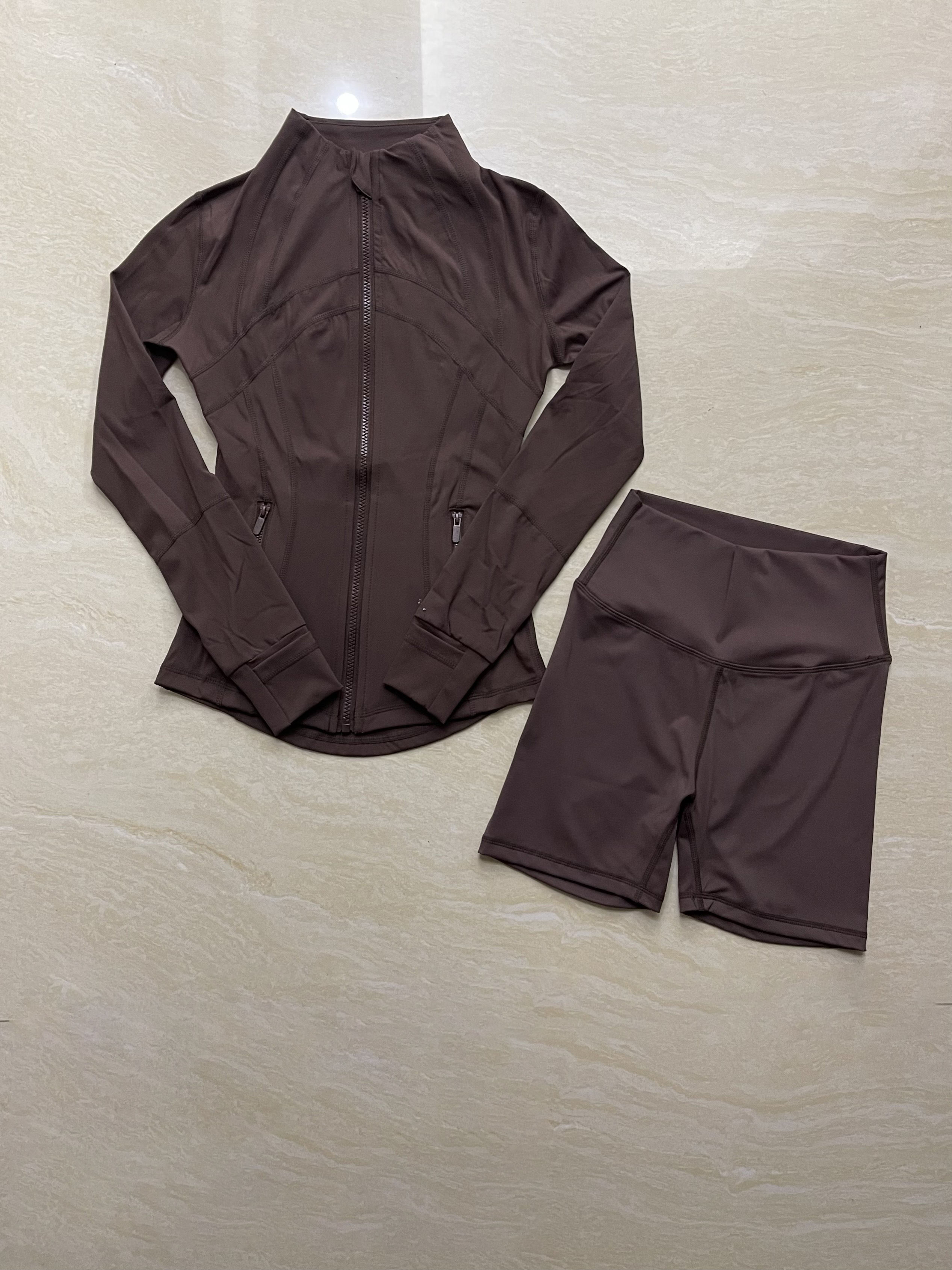 Solid Breathable Yoga Set with Zipper Tight 2-Piece Sports Fitness Outfit