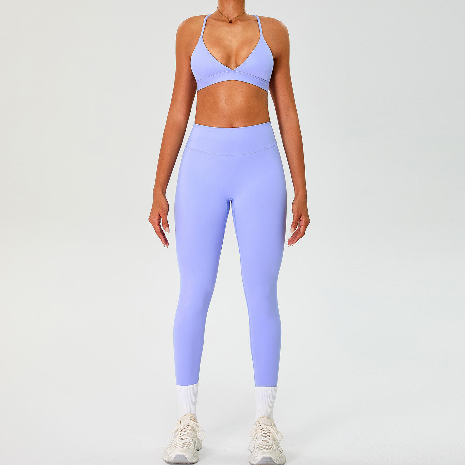 New Arrival Brushed 2-Piece Sports Set with Crisscross Straps and High Waist