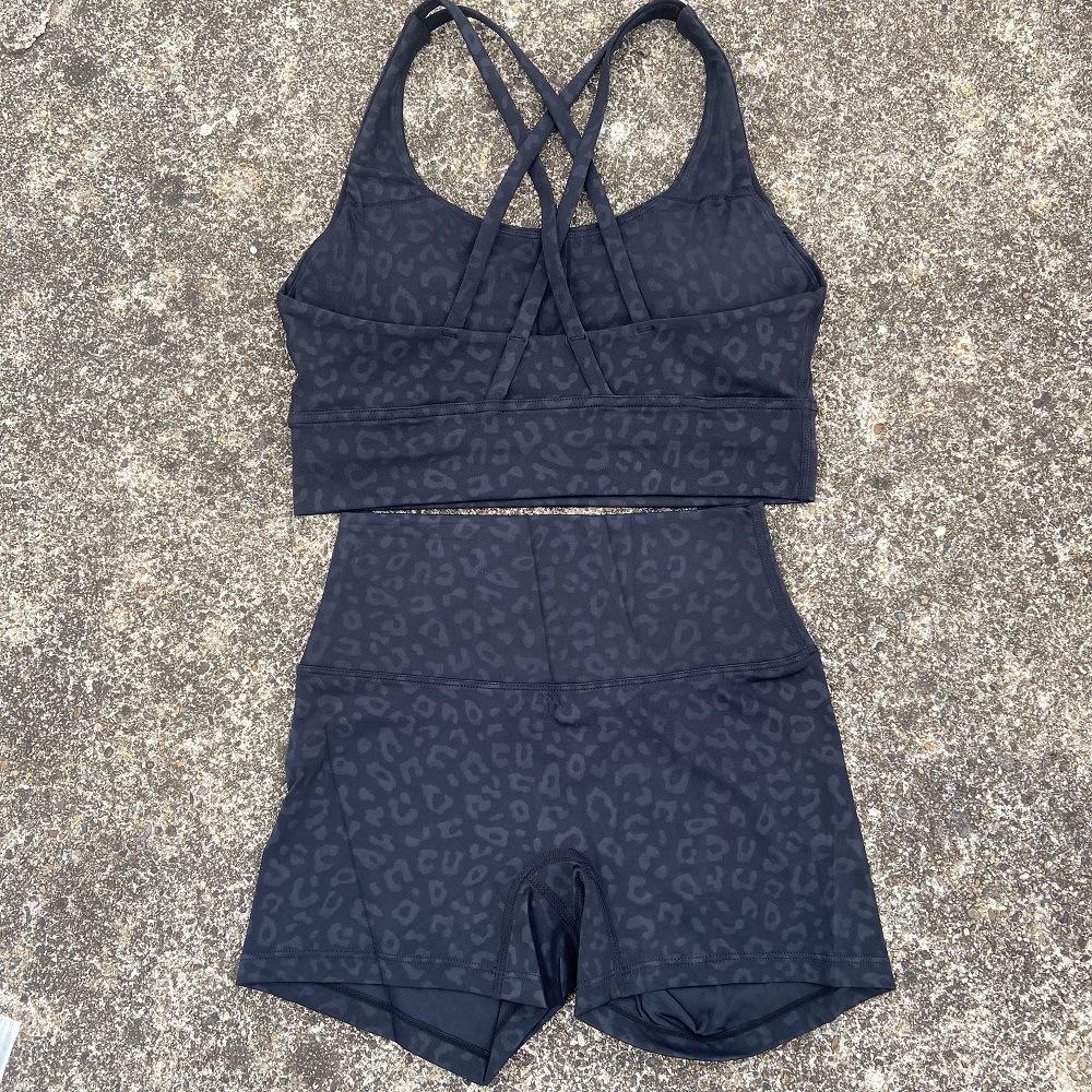 Women's Breathable Solid Fitness Yoga Vest Shorts Set with Crisscross Straps