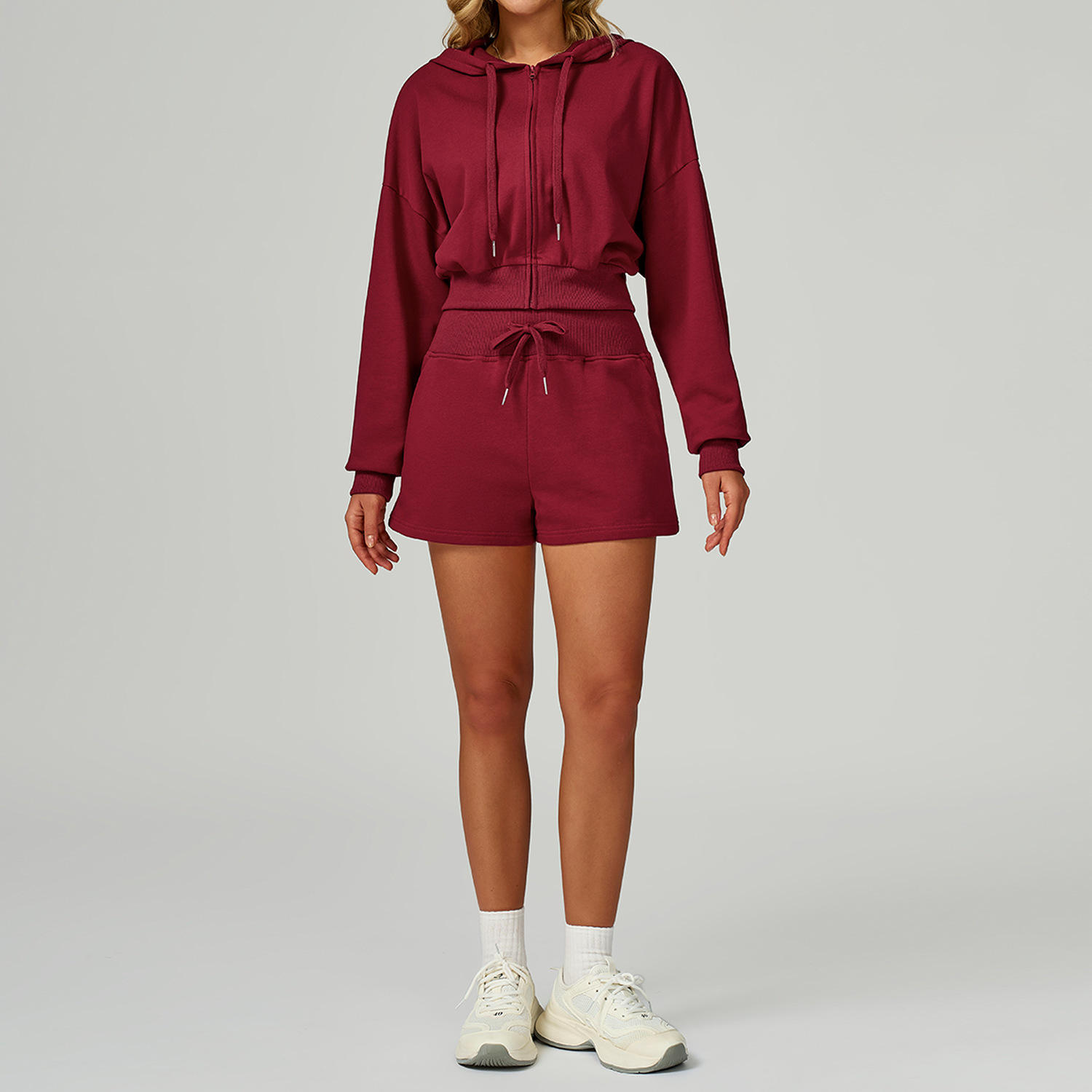 Women's Autumn Winter Sports Sweatshirt Zipper Hooded Casual Loose Plus Size Elastic Waist
