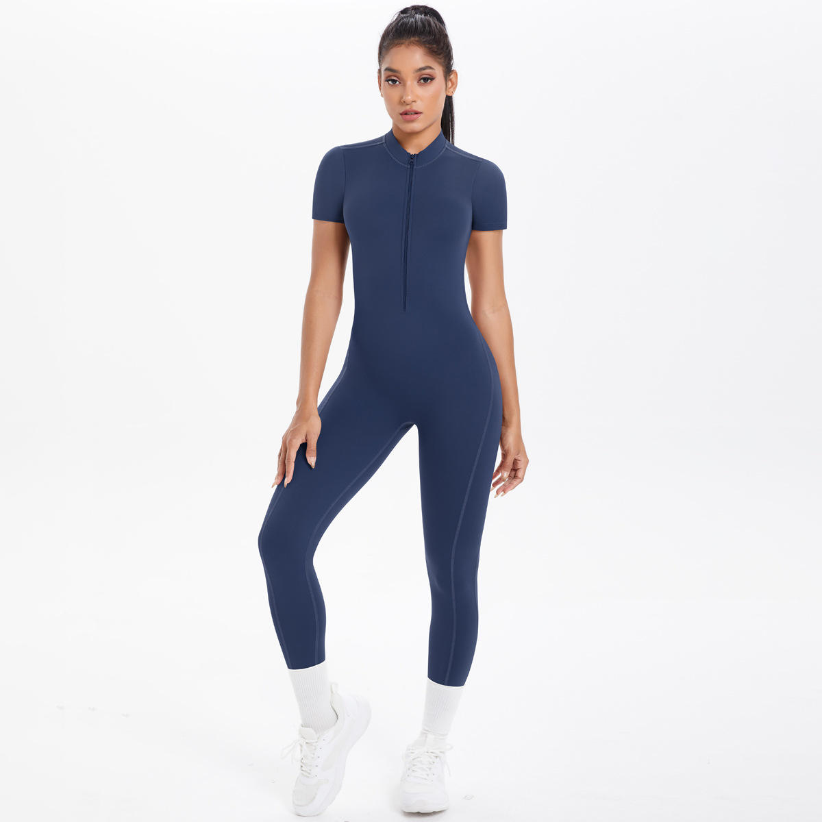 Nude-Feel Tight-Fitting Short-Sleeved Full-Length Yoga Jumpsuit