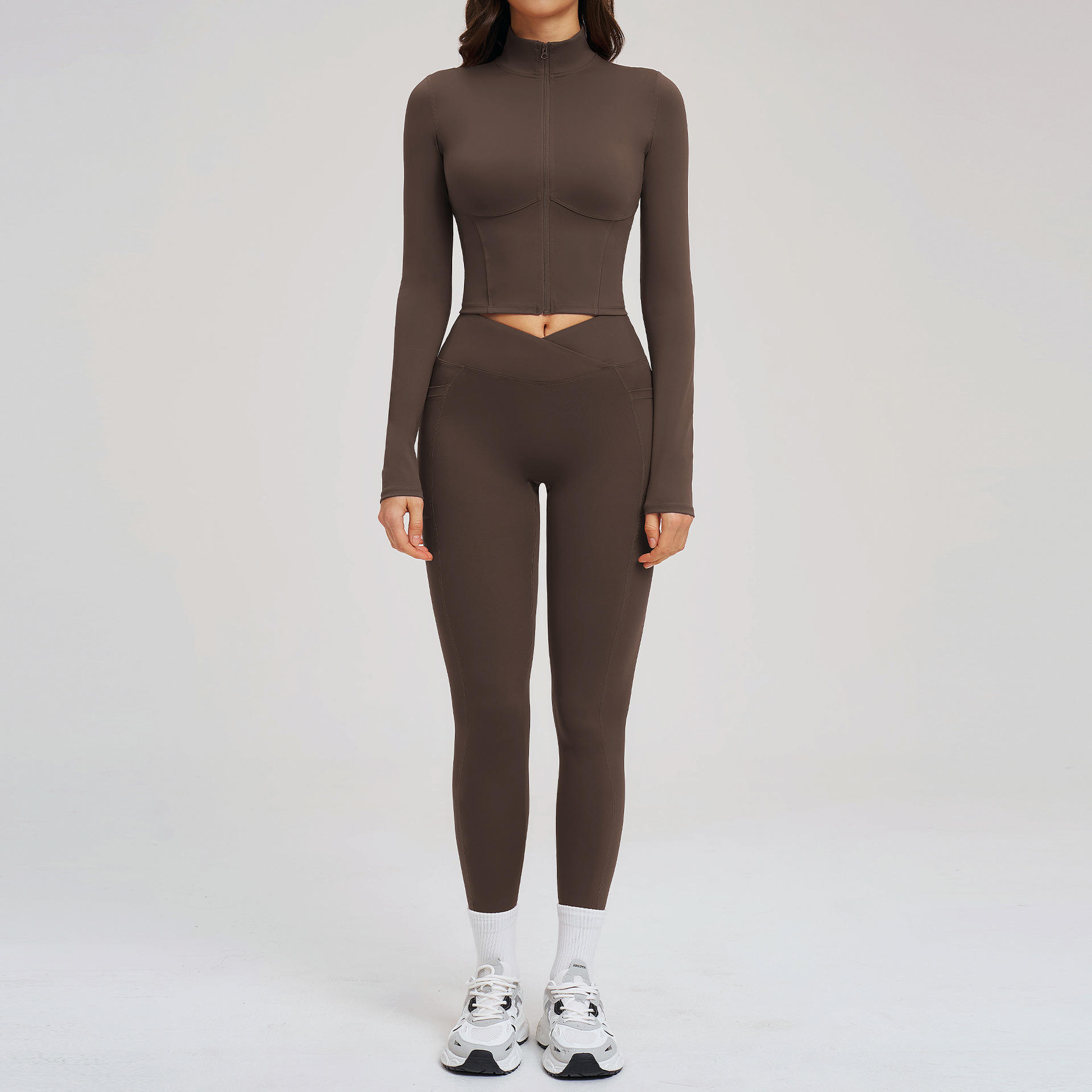 Solid Breathable Yoga Set with Zipper - 2-Piece Sports Fitness Outfit for Women