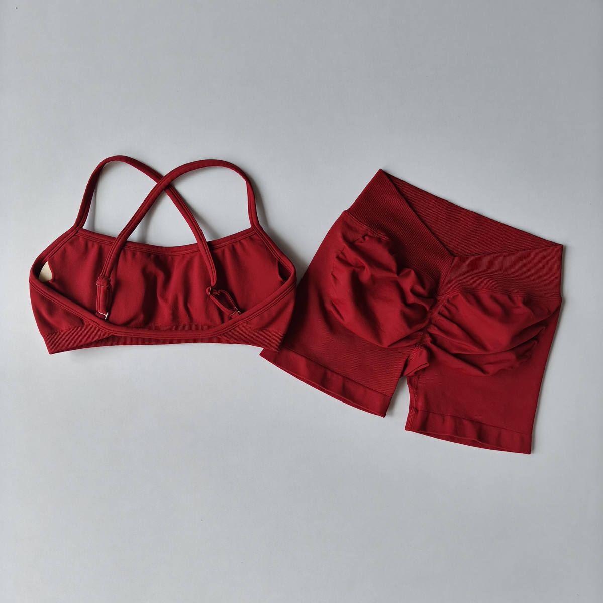 Back V Waist Breathable Solid Plus Size Sports Set High Elastic Hip Lift Seamless Bra Shorts