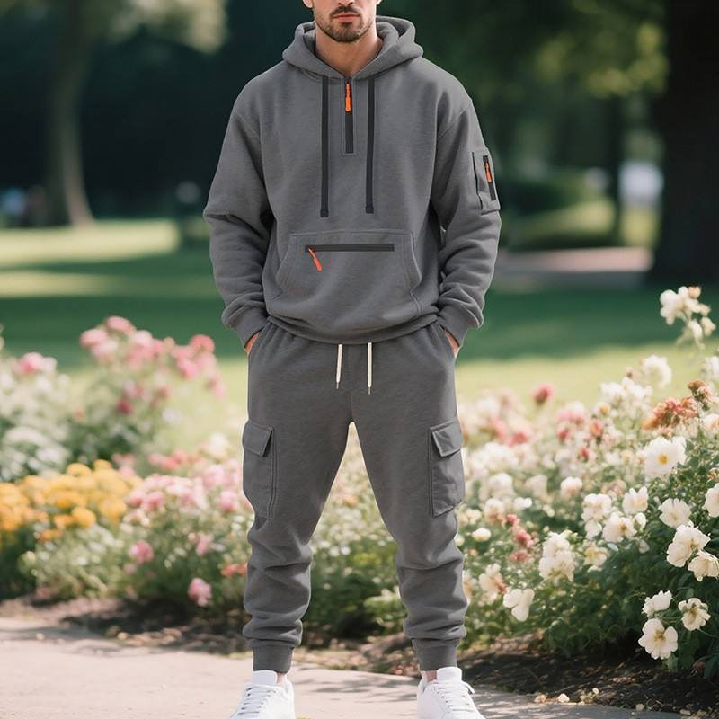 Winter Heavyweight Fleece Sweatshirt and Sweatpants Track Suit for Men