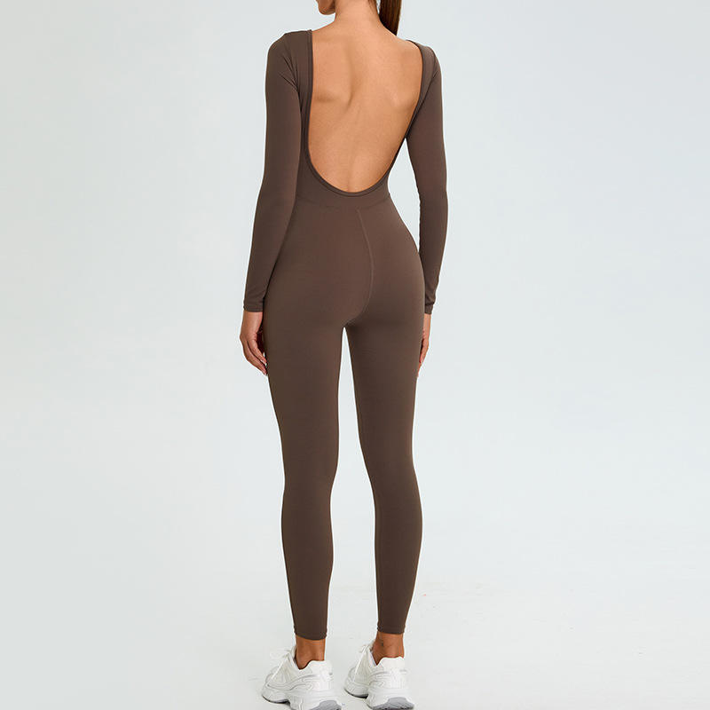 New Style Back Yoga Jumpsuit Women's Long-sleeved Tummy Control Seamless Breathable Spaghetti Strap Sportswear