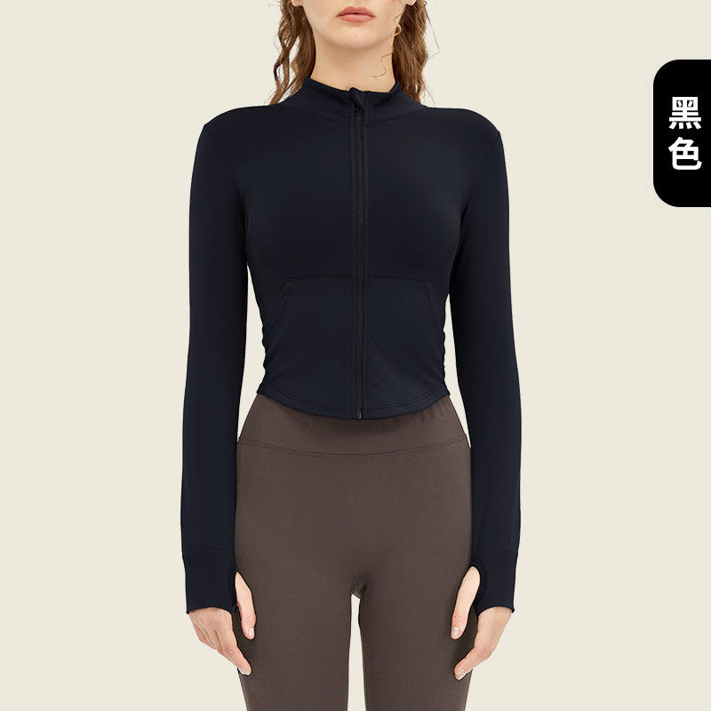 Autumn Winter Yoga Women's Recyclable Plus Size Breathable Seamless Four-Way Stretch Tight Slimming Zipper Stand Collar Sports