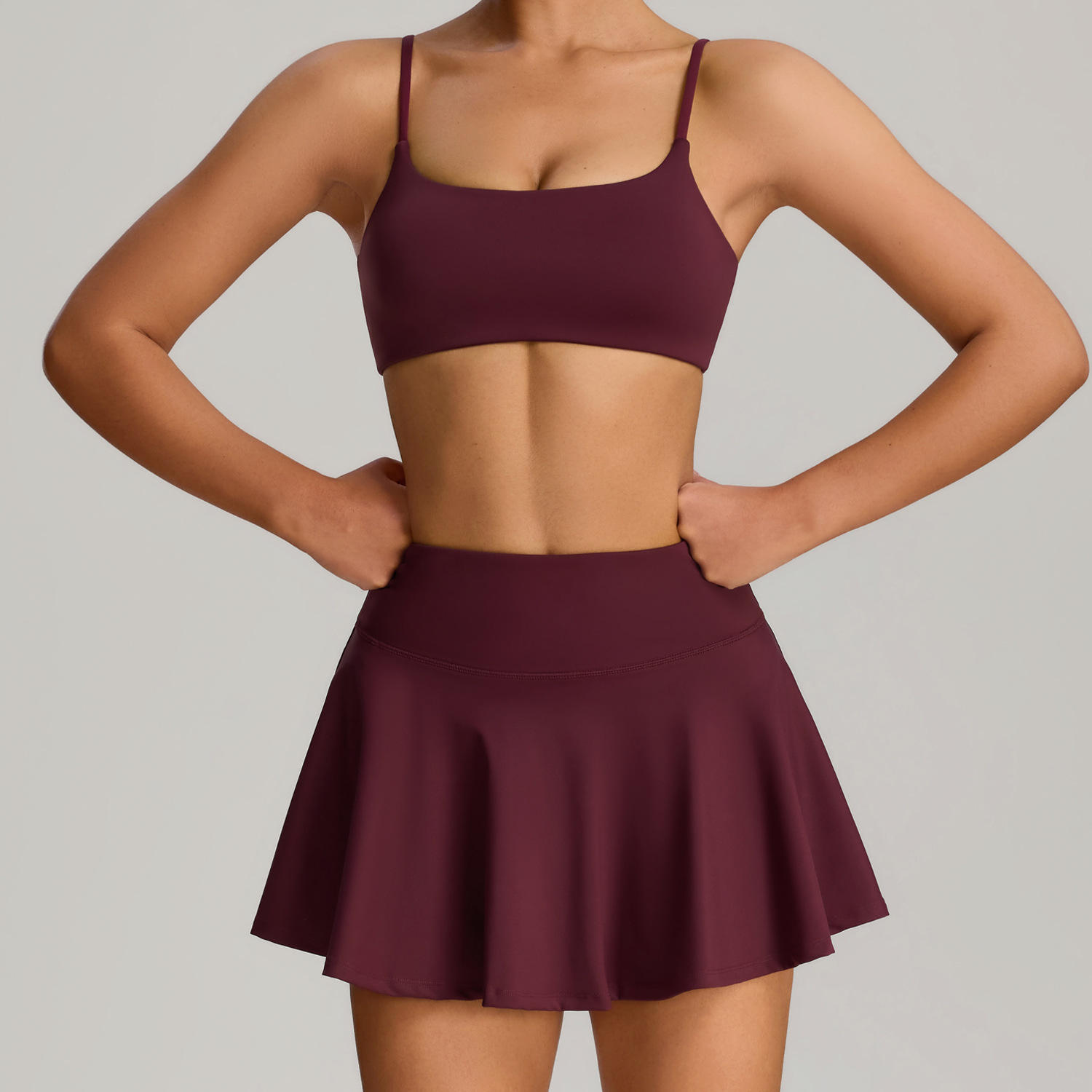 New Anti-Exposure Yoga Sports Set for Women Outdoor Badminton Fitness Outfit Pocket Tennis Skirt Set