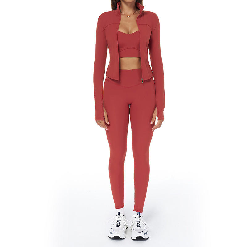 Autumn Winter Solid Breathable Brushed Yoga Set Women High Waist Hip-Lifting Long Pants Running Fitness Outfit Set Sports Set