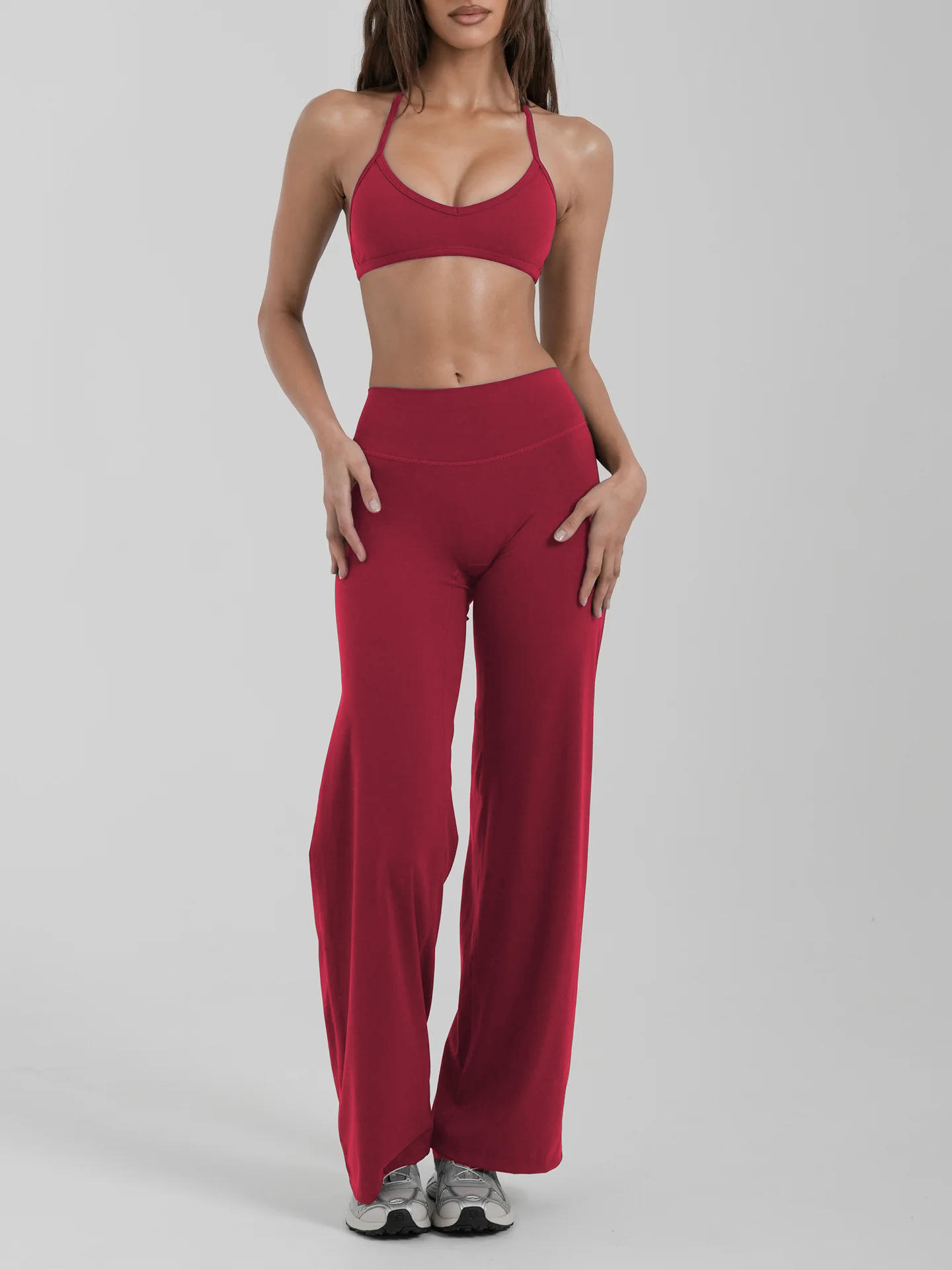 Plus Size Halter Neck Sports Bra and Long Pants Yoga Set