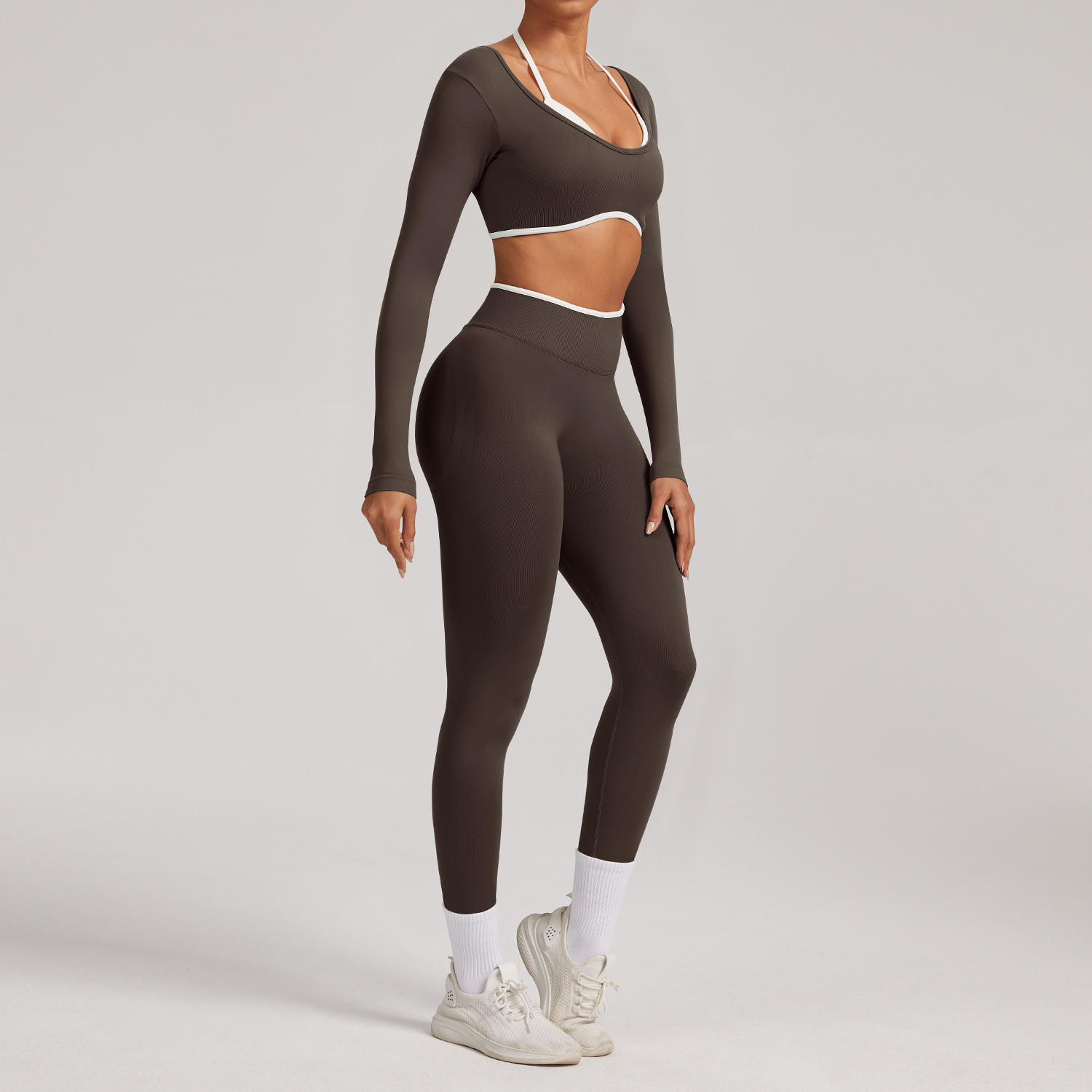 Seamless Solid Breathable Plus Size Yoga Set for Women Hollow Back High Waist 2-Piece Fitness Sports Set Four-Way Stretch
