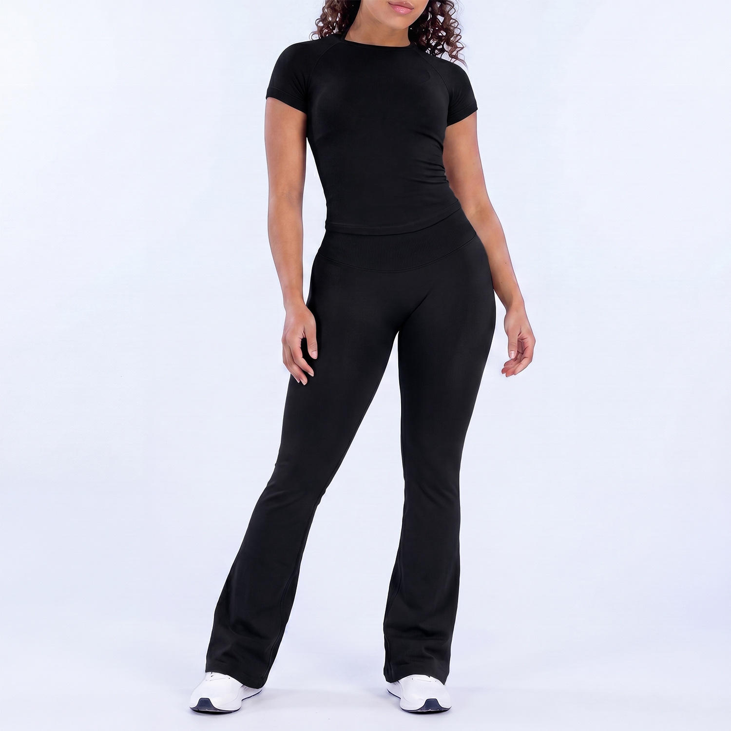 Border Solid Quick Dry Bare-Feel Beauty Back Vest Yoga Wear Pilates Flared Pants Sports Outdoor Running Fitness Women's Set