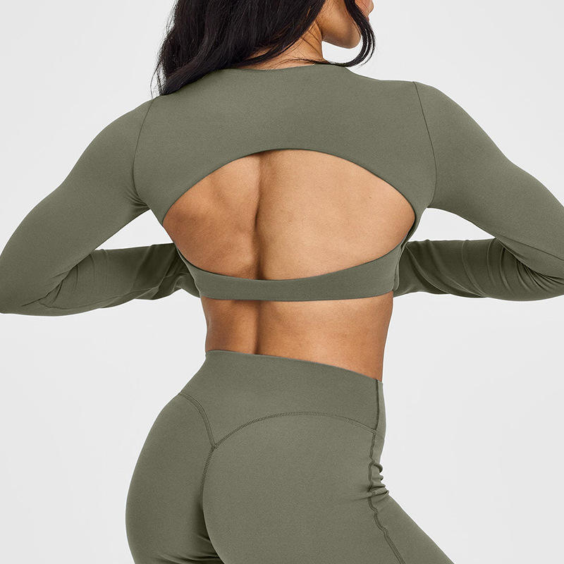 Backless Full-Sleeve Sports Top for Women - Breathable Yoga T-Shirt