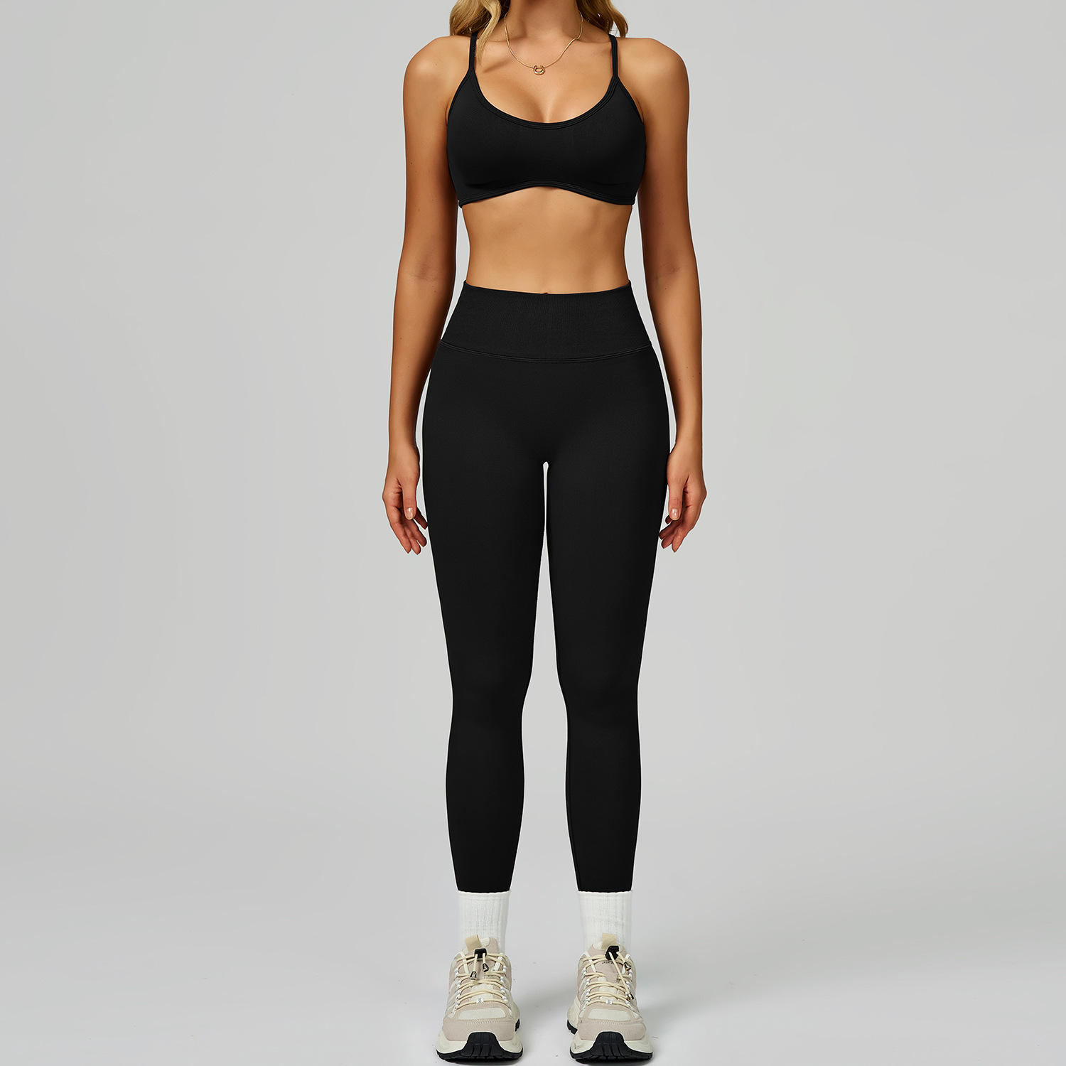 Seamless Breathable Yoga Suit Hollow Back High Waist Fitness 2-Piece Set