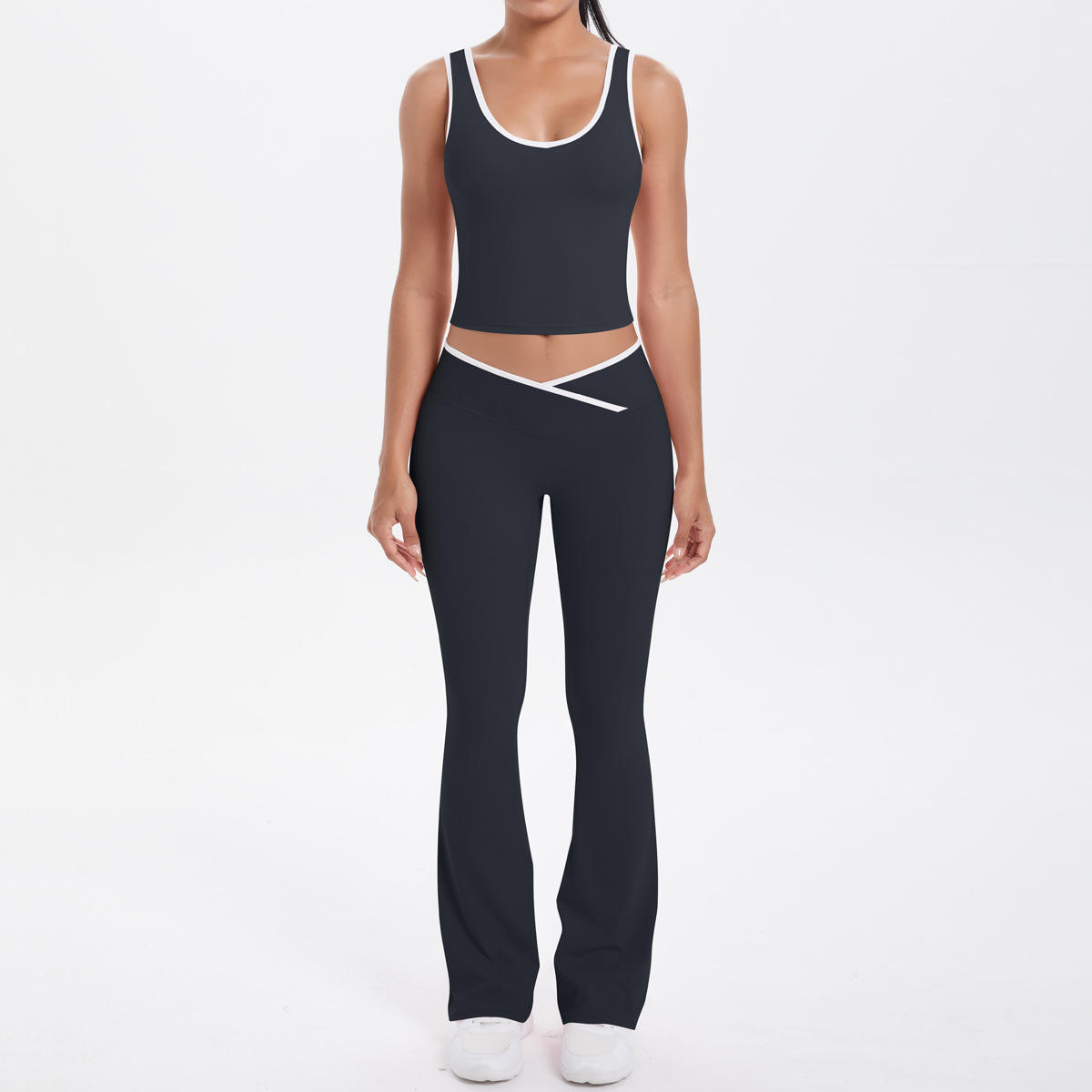 High-Waisted 2-Piece Yoga Fitness Set with V-Neck Top and Leggings