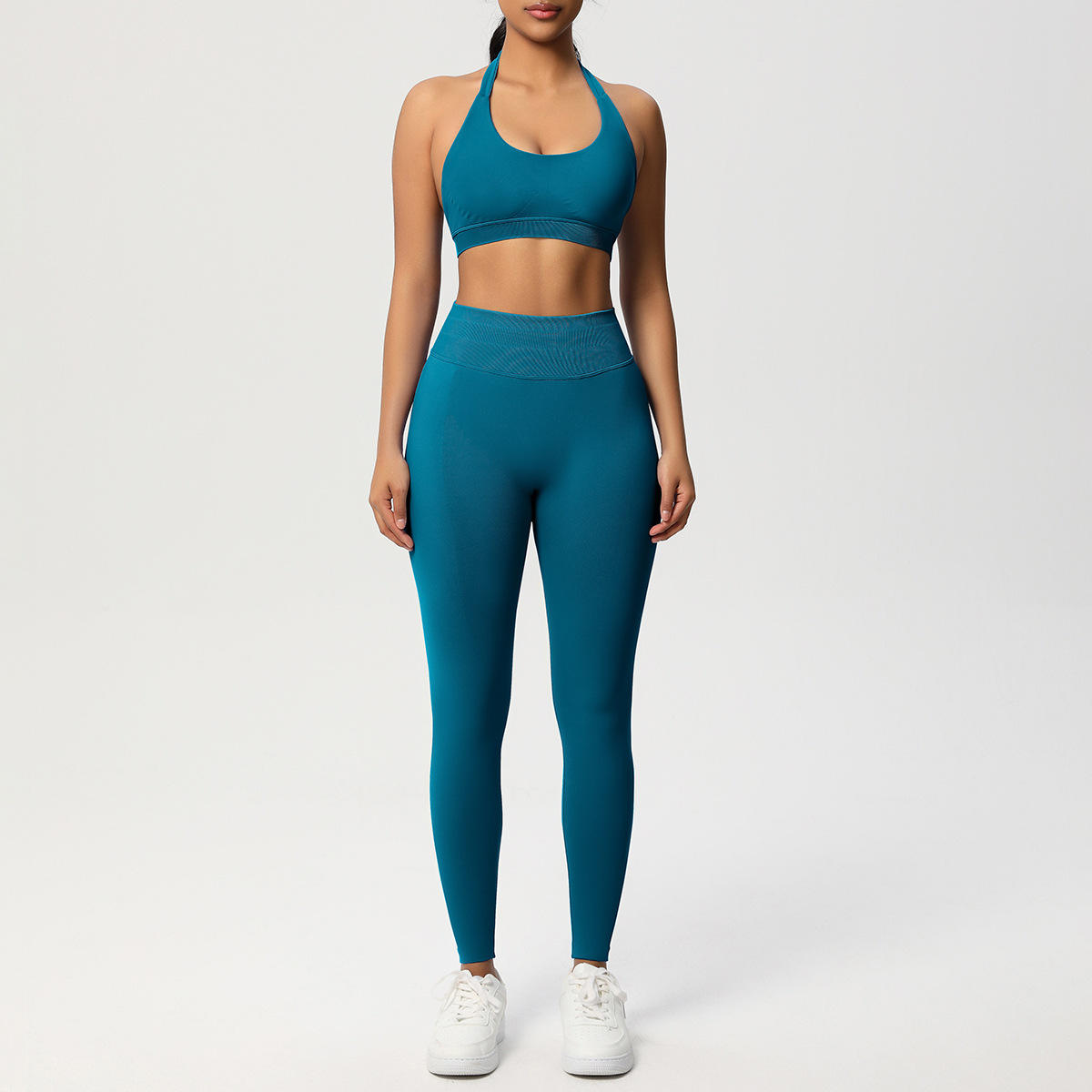 Seamless Knitted Yoga Suit Halter Neck High Waist Quick Dry Sports Bra Set Tight-Fitting Women's Plus Size Fitness And Yoga Sets