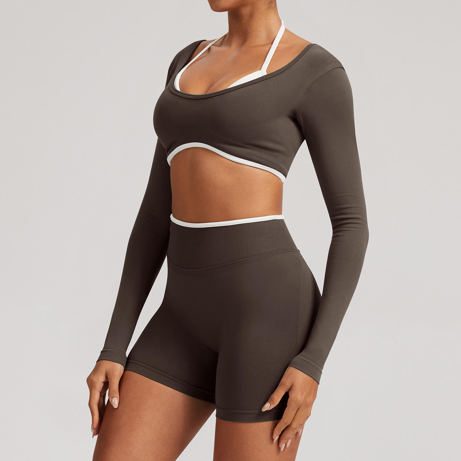 Seamless Solid White Edged Breathable Yoga Set Women Hollow Back High-Waist 2-Piece Fitness Clothing Plus Size