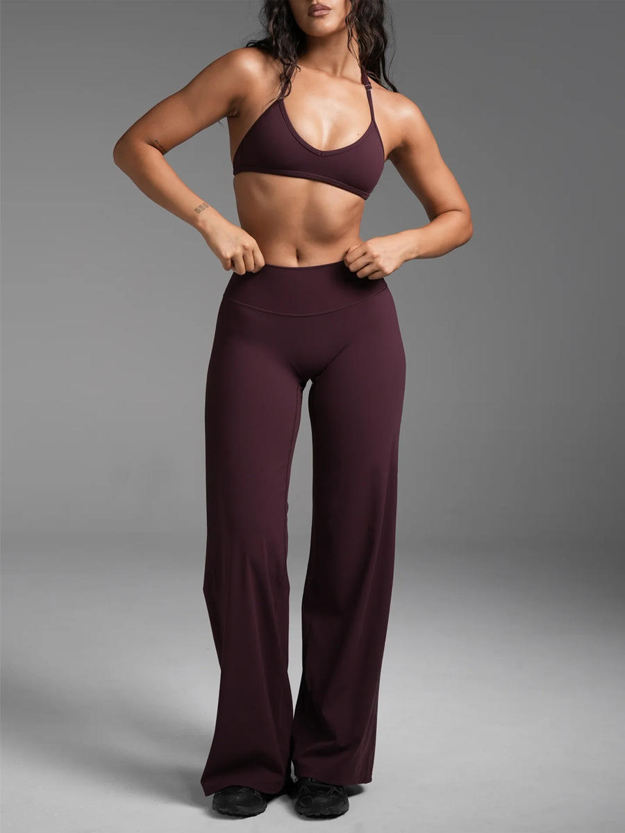 Halter Neck Push-Up Bra and High Waist Fitness Pants 2-Piece Pilates Set