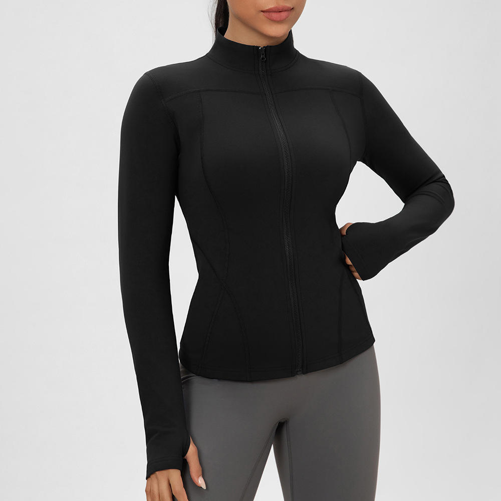 Style Zipper Yoga Jacket Women Stand-Up Collar Waist-Cinching Slimming Running Fitness Top Quick-Drying Jacket