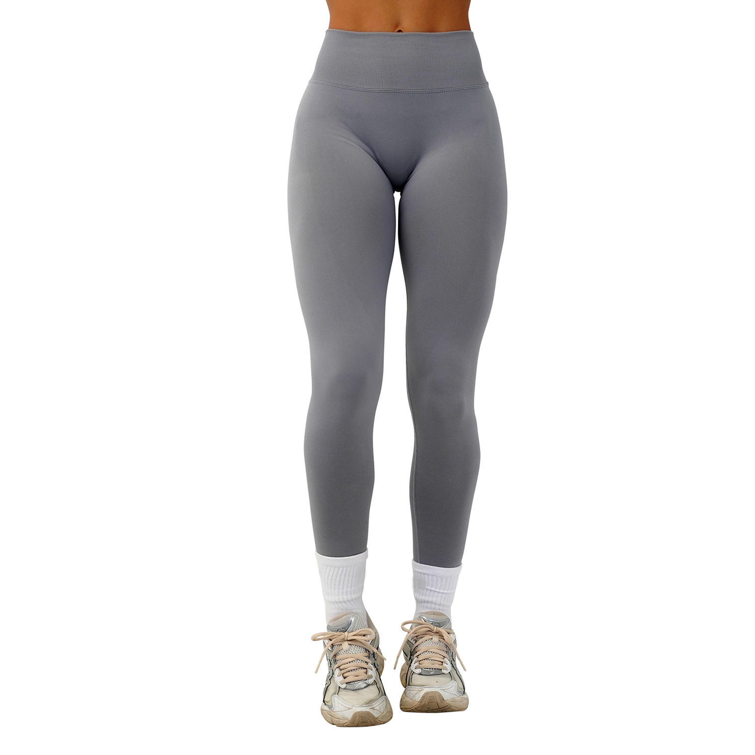 Seamless High-Waist Yoga Pants with Tummy Control and Color Blocking