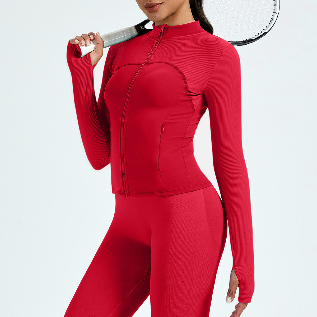 Nude Breathable Long Sleeve Sports Jacket with Slim Fit and Zipper
