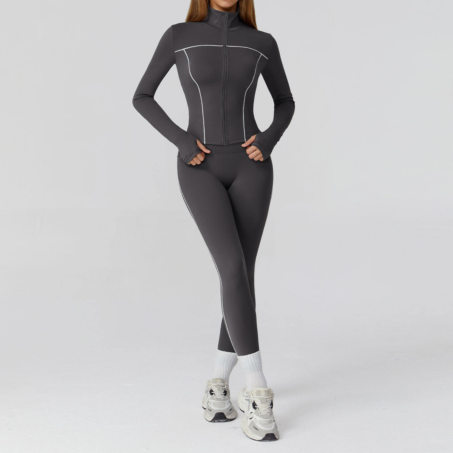 Women's Brushed Breathable Yoga Set Zipper Slim-Fit Fitness Two-Piece Set