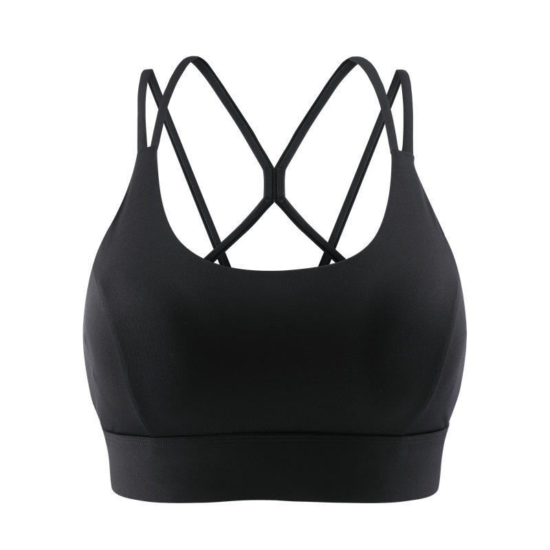 New Fixed Cup Breathable High Support Plus Size Four-Way Stretch Sports Bra Cross Back Quick-Dry Yoga Fitness Running Adjustable