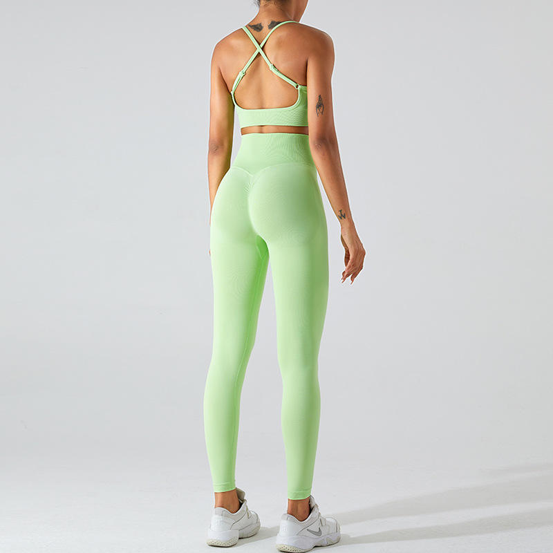 Border Seamless Solid Sports Yoga Set Women Quick-Dry Barely-There Sports Bra High-Waist Tummy Control